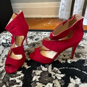 Jessica Simpson red open toe stiletto size 8 (Euro 38)